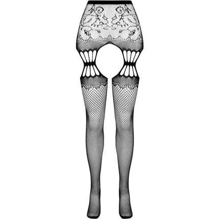 PASSION - S027 BLACK TIGHTS WITH GARTER ONE SIZE