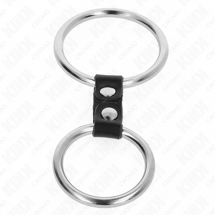 KINK - DOUBLE METAL PENIS RING 3.7 CM TO 5 CM CONNECTED BY LEATHER STRAP MODEL 2