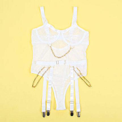 SUBBLIME - 954284 BODY WITH CHAINS + GARTER BELT WHITE S/M