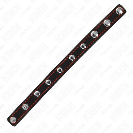 KINK - LEATHER PENIS RING WITH PRESSURE CLOSURE RED LINING 21 X 1.5 CM